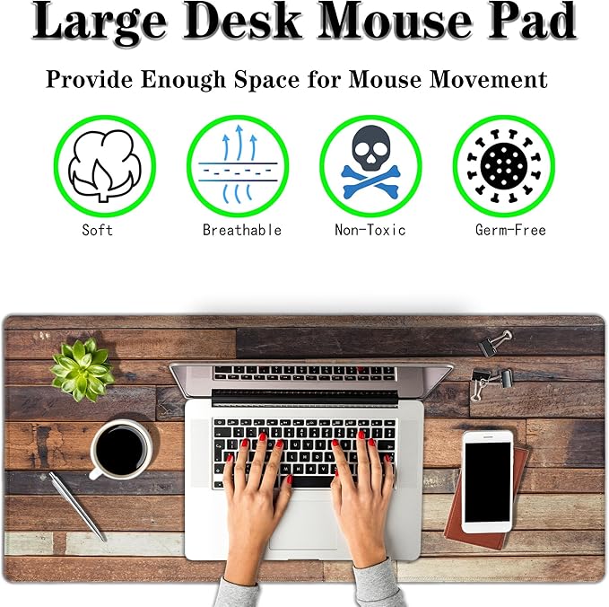 Computer Desk Pad, Gaming Mouse Pad Large Mousepad, The Mousepad Non-Slip Rubber Base Waterproof with Stitched Edges, 35.4 X 15.7 inch for Work/Game/Office/Home Old Wood Plank Background