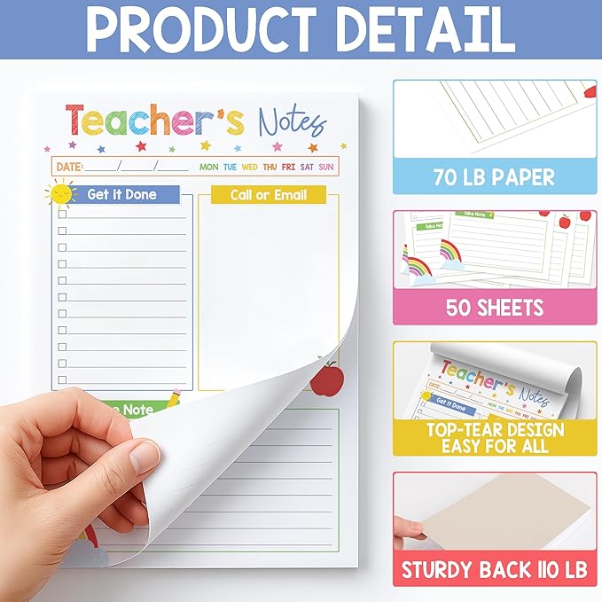Teacher Gifts, Gifts for New Teachers, Colorful Teacher Notepad, To-Do List Notepad, Stationery Must-Have Supplies for Preschool, Elementary, Middle, and High School Teachers