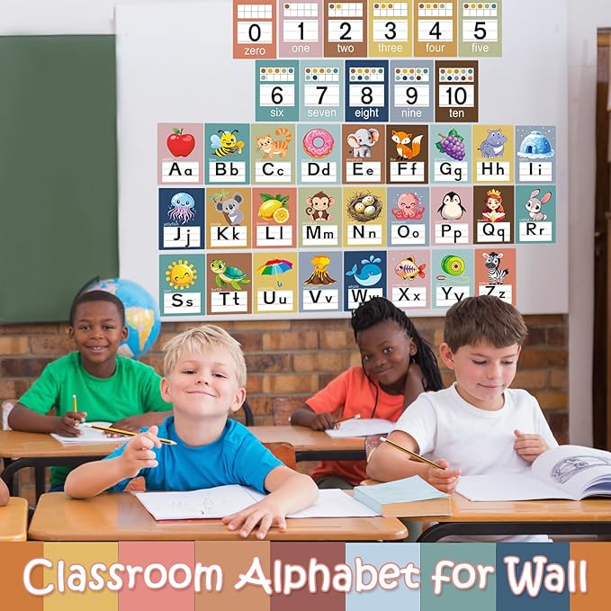 Alphabet Letters for Wall - ABC Alphabet Poster Classroom Wall Alphabet Alphabet Wall Chart Kindergarten Elementary Classroom Wall Decor Daycare Homeschool Supplies (Bohemia)