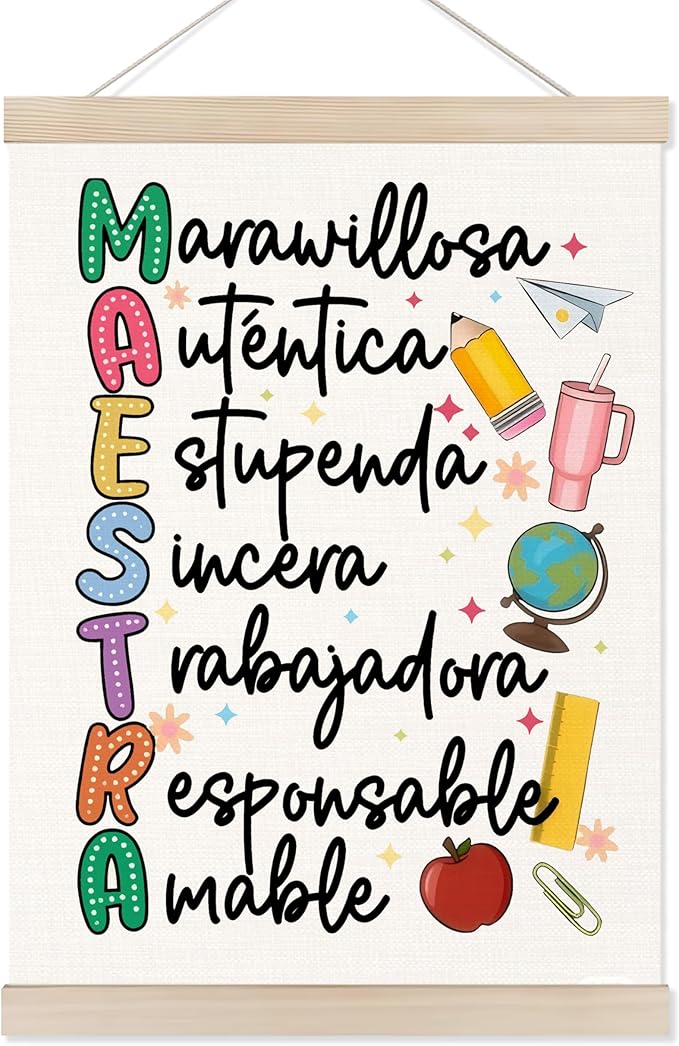 Koesus Regalos Para Maestras Mujeres Wall Art Poster Hanger Frame 12x16 Inch, Spanish Teacher Appreciation Gifts Canvas Pictures Prints Framed Wall Decor for Teacher Office Home