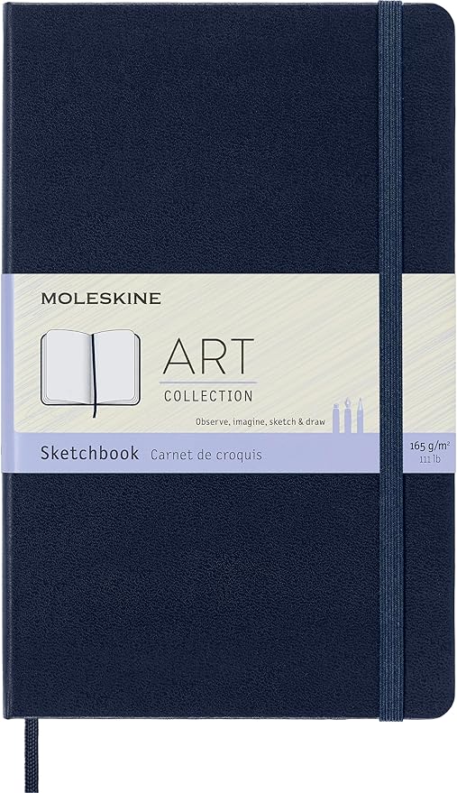 Moleskine Art Sketchbook, Hard Cover, Large (5" x 8.25") Plain/Blank, Sapphire Blue, 104 Pages