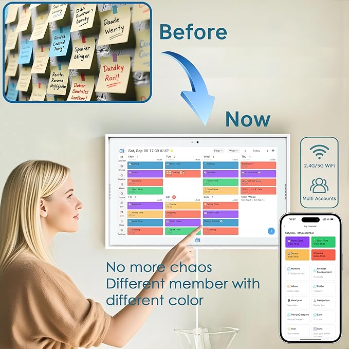 USIN 15.6 inch Digital Calendar, 1080P FHD Touch Screen Smart Calendars, Home Organizor, Family Chore Charts and Meal Planner, Video/Audio Calling, Desk and Wall Mounted, Electronic Calendar