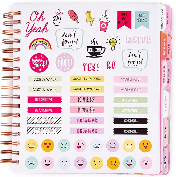 Votum 18 Month Hard Cover Planners/Calendars 10" x 10", January 2026 - June 2027 - Daily, Weekly & Monthly Organizer with Pens, Stickers, Sticky Notes, and a Sturdy Cover - Progress Not Perfection