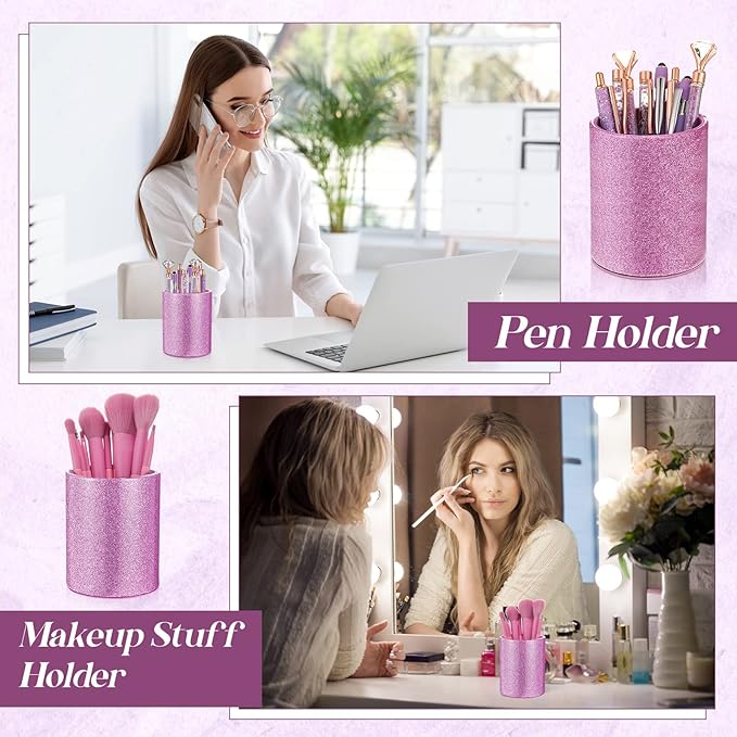 Sabary 8 Pcs Ballpoint Pens with Pen Holder for Desk Glitter Crystal Diamond Fancy Pencil Holder Bling Desk Organizer Cute Stationery Supplies for Women Girls Wedding Office School Gifts(Violet)