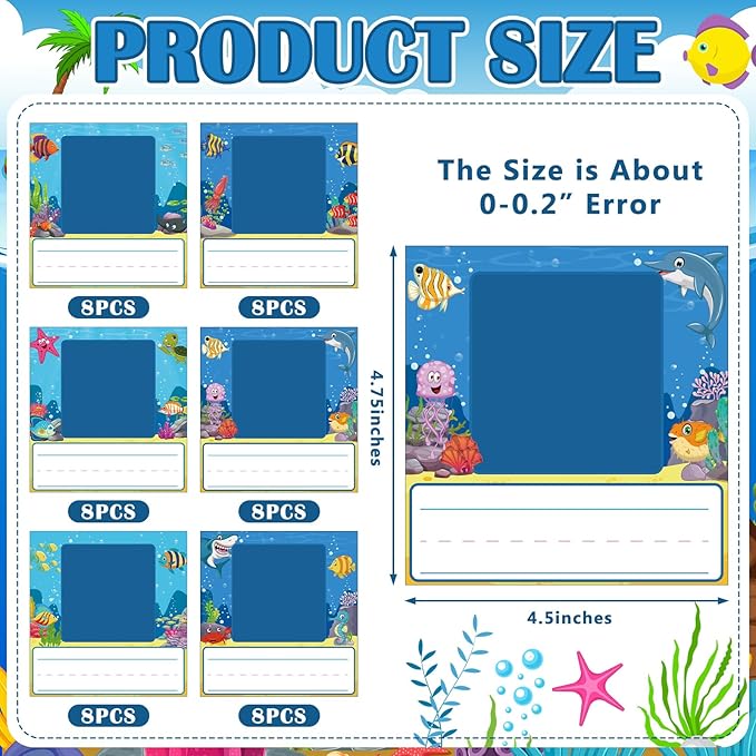 48 Pcs Photo Nameplates for Desk Name Tags Labels Stickers with Photo Space Self-Adhesive Labels Bulletin Board Colorful Indoor Decoration for Desk Bins Cubbies Office Supplies(Ocean)