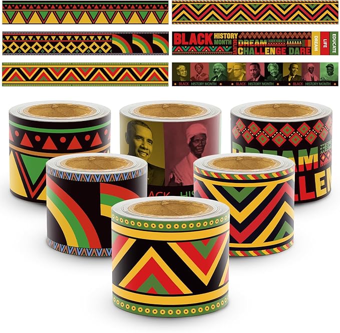 6 Rolls 206.69ft Bulletin Board Decorations Bulletin Board Borders Roll for Classroom Scalloped Trim School Borders for Back to school Theme Classroom Office Decor Supplies(Black History Month)