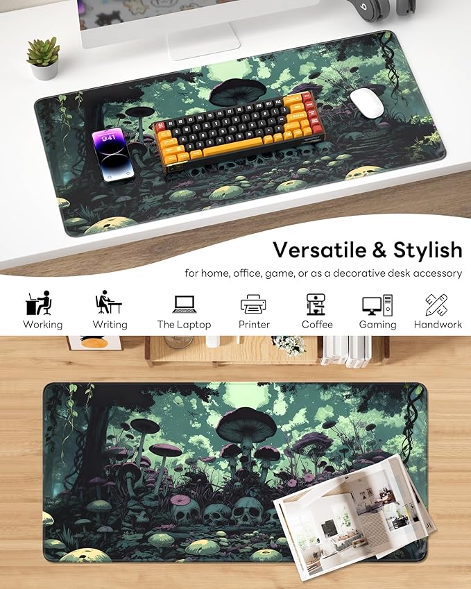 XL Gaming Mouse Pad, 31.5x17.5'' Large Desk Mat with Anti-Slip Rubber Base & Stitched Edges for Gaming, Office, Home - Gloomy Cemetery