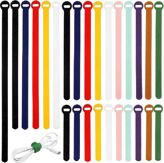 150PCS Cable Ties，4+6+8+10 Inch Reusable Cable Management, Multi-Purpose Adjustable Cord Organizer，Fastening Microfiber Cloth Hook and Loop Cable Organizer Wire Straps，Assorted Colors