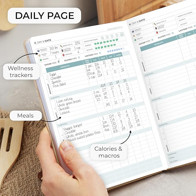Clever Fox Food Journal - Daily Food Diary, Meal Planner to Track Calories & Nutrients, Weight Tracker Notebook, A5 (Pearl)
