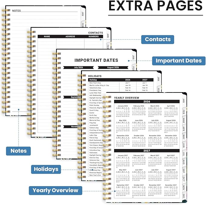 2026 Planner, Weekly and Monthly Planner for Women, January 2026 to December 2026, Pretty Hardcover 2026 Calendar Planner Book with Tabs, Inner Pocket, Spiral Bound, Perfect Office Home School Supplies -6.3" x 8.5", Celestial