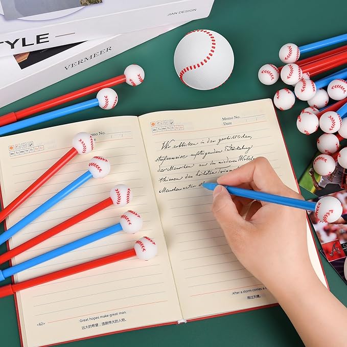 LiYiQ 100 Pcs Baseball Party Favor Cartoon Cute Fun Pens for Kids Kawaii Baseball Shape Gel Black Ink Pen Cute Baseball Pens for School Office Home Student Kids Present