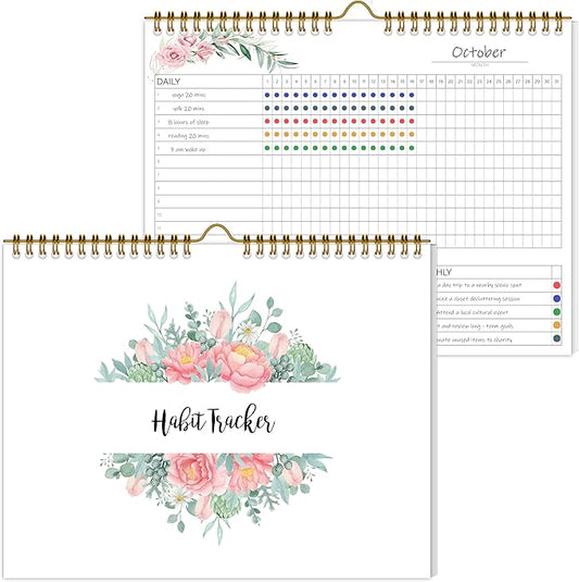 Habit Tracker Calendar,12 Monthly Habit Tracker Journal with Spiral Binding,Undated Weekly Monthly Planner to Boost Productivity&Self Improvement,8"x10"(Pink)