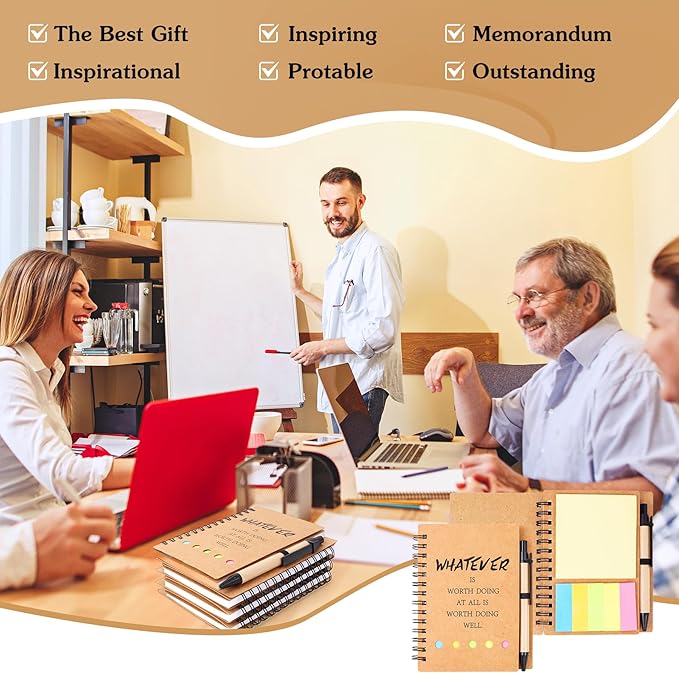 ERUW Inspirational Spiral Notebook 4 Sets Employee Appreciation Gifts Bulk Team Office/Students Thank You Gifts Journal Lined Pocket Notepad,Note Pads for Nurse Teacher Employees Coworker Volunteer