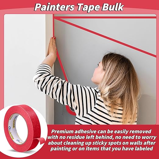 15 Rolls Red Painters Tape Bulk 1 inch x 825 Yards, Painters Masking Tape No Residue Wall Painting Tape Artist Tape Trim Edge Finishing Tape for Wall Painting Decoration DIY Supplies