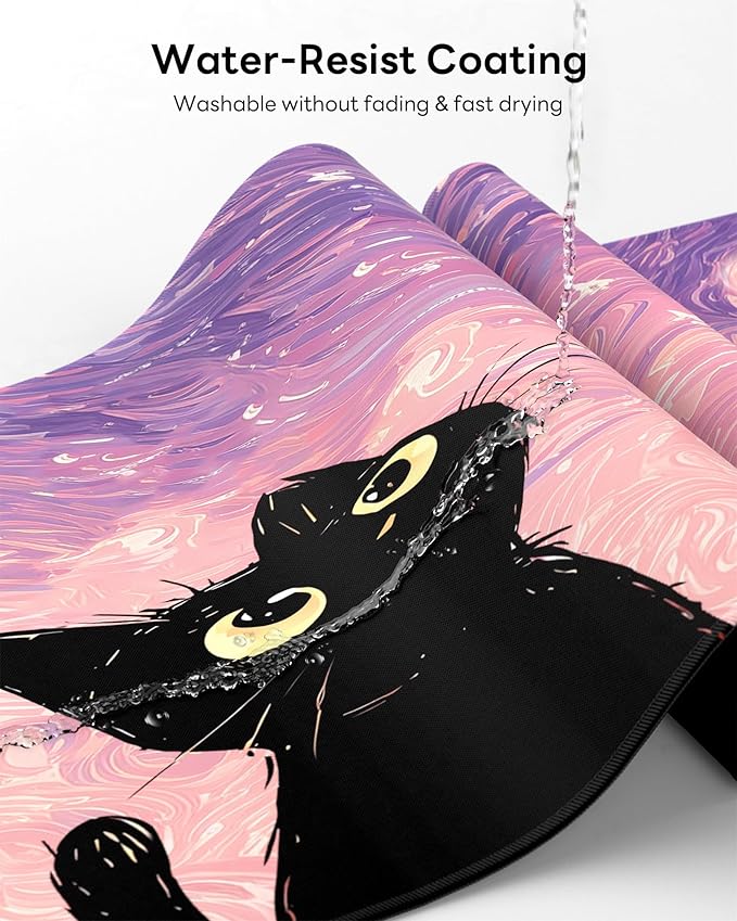XL Gaming Mouse Pad, 31.5x17.5'' Large Desk Mat with Anti-Slip Rubber Base & Stitched Edges for Gaming, Office, Home - Van Gogh Cat