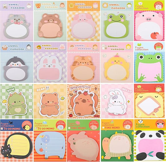 100Pcs Cute Cartoon Animal Sticky Notes Party Favors Kawaii Mini Sticky Notes for Teacher Appreciation Gift Classrooms Rewards Memo Pads Notes Page School Tab for School Office Supplies