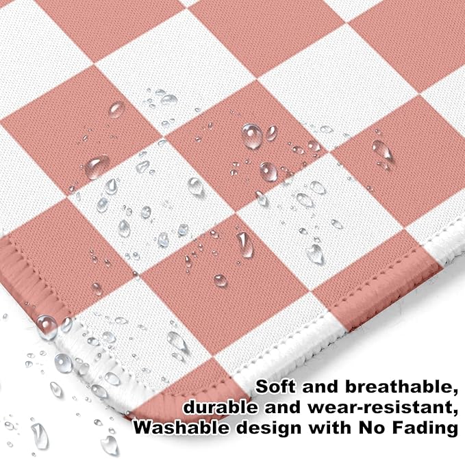 Pink and White Checkered Square Mouse Pad,Non-Slip Rubber Base Mouse Pad,Home Office Decoration Desktop Accessory,Laptop Mouse Pad for Office Laptops,9.4x7.8x0.12inch.