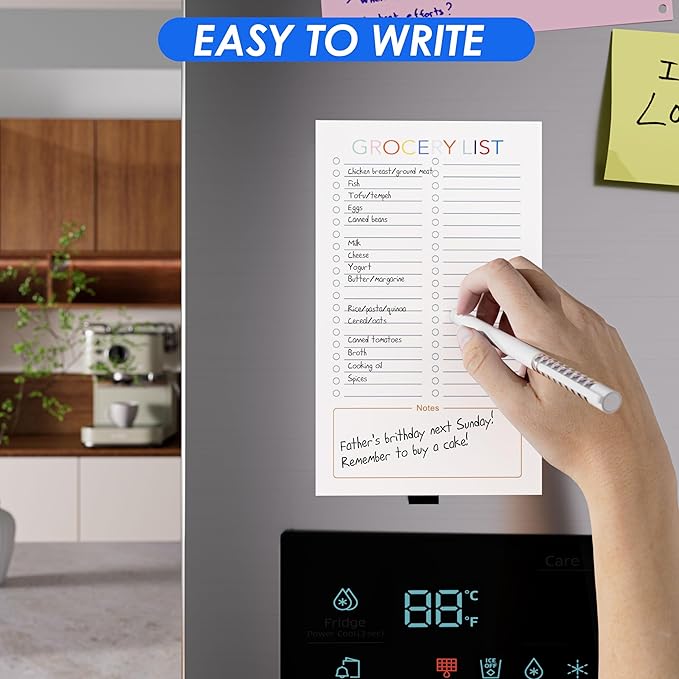 3 Pack Magnetic Grocery List Pad with Full Back Magnet & Pen Holder, Totally 180 Sheets for Fridge, To-Do List and Memo Notepad (4.5x7.5 Inch, Blank)
