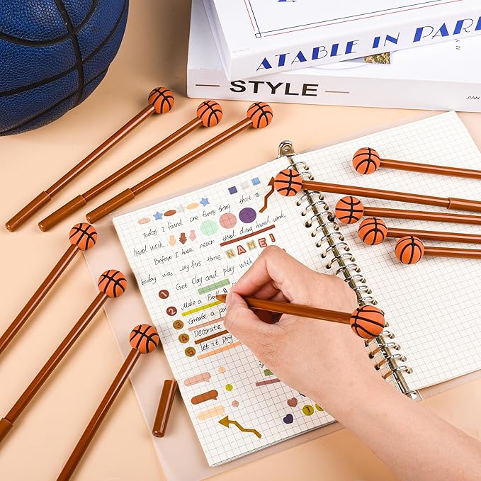 LiYiQ 100 Pcs Basketball Party Favor Cartoon Cute Fun Pens Kawaii Soccer Shape Gel Black Ink Pen Cute Basketball Pens for Office Home Present