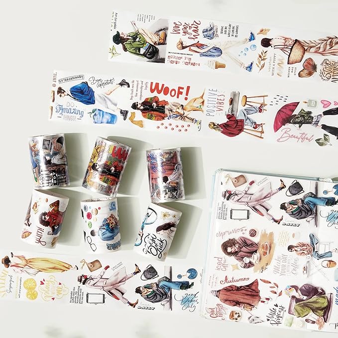 WT Urban Wanderers Pre-Cut Wide Washi Tape Set – 3 Rolls, Original Paper Tape Illustrations, Soft & Easy-to-Tear Decorative Adhesive for Journals, Scrapbooking, Planners & DIY Crafts, 60mm×5m
