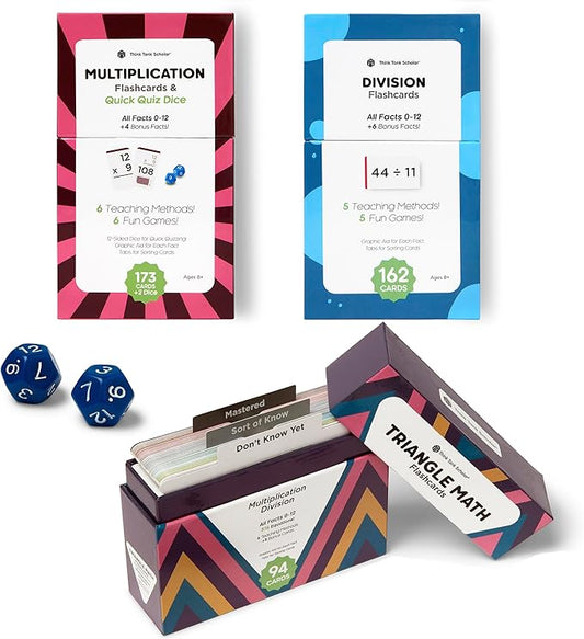 Award-Winning Math Flash Cards – 711 Multiplication & Division Facts (0–12) – Jumbo Cards (3.1” x 5.2”), Visual Aids, 2 Dice, Games, Charts & Mastery Divider Tabs – Grades 3–6 Classroom & Homeschool