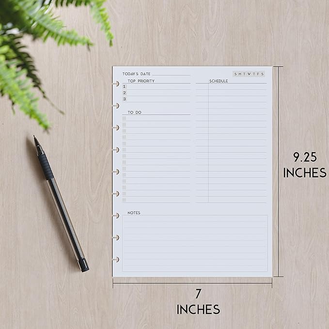 Discbound Undated Daily Plan Paper Refill, 120 GSM, 80 Sheets (160 Pages/Days), Happy Planner 9 Disc Pre-Punched Inserts, Loose Leaf, White, 7 inch x 9.25 Inch, Daily To-Do, Notes, and Scheduling