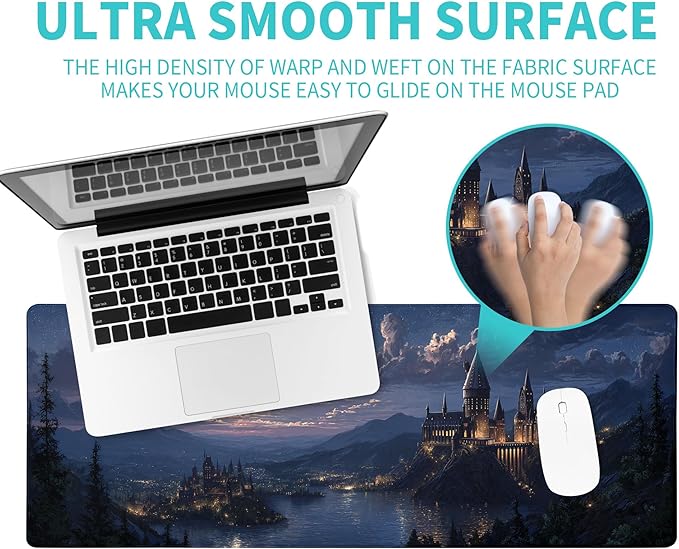 Fantasy Castle Gaming Mouse Pad Large Desk Mat Extended Keyboard Mouse Pad Anime Mousepad with Non-Slip Base and Stitched Edge Mouse Mat Desk Pad 31.5 x 11.8 Mouse Pads for Desk Home Office Gaming
