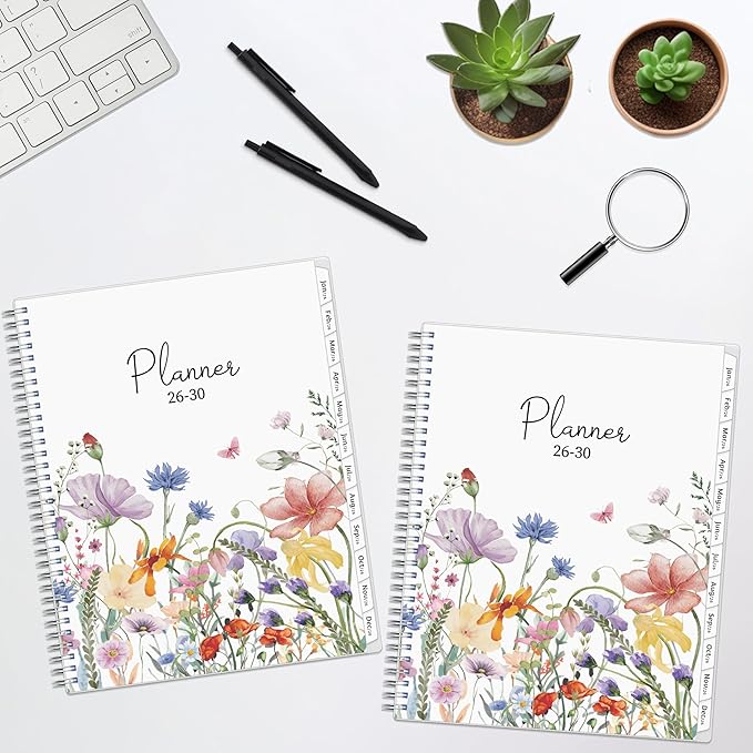 Monthly Planner 2026-2030, 5-Year Calendar Planner 2026-2030, Jan 2026 – Dec 2030, 8.5 x 11 In, Ruled Spread, Flexible Cover, Spiral Wirebound, Pocket, 60 Coated Monthly Tabs, Notes ＆ Habit Tracker, A4 Planner, Watercolor