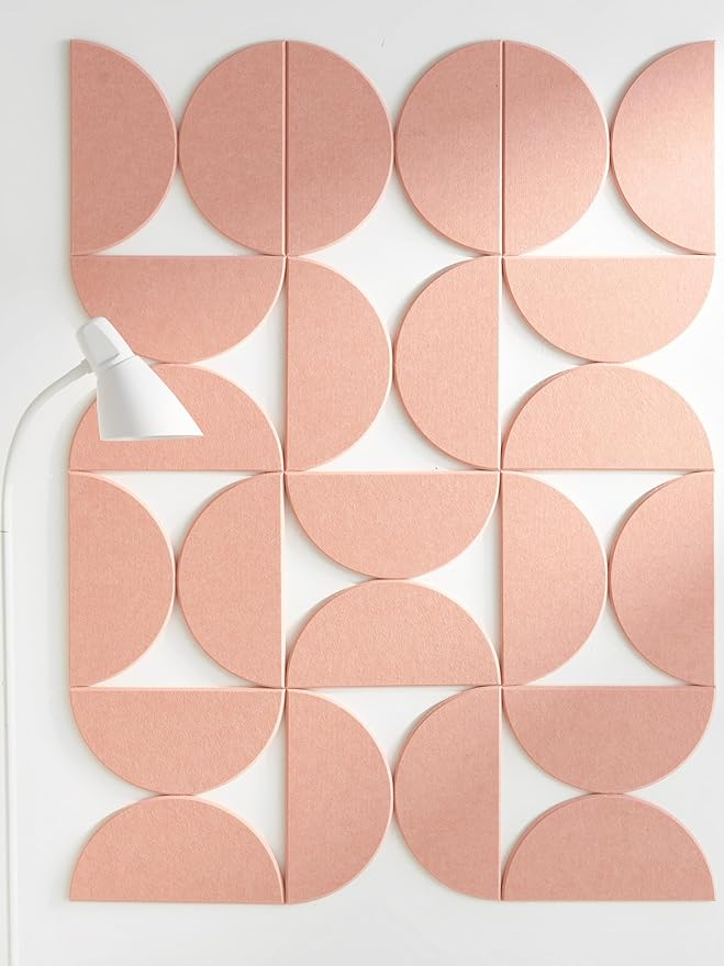 Large Bulletin Board Kit 48x36- Minimalist Wall Art to Replace Your Old Cork Boards for Walls for Office Decor - 24-Pack Semi-Circle Felt Wall Tiles for Home Office Décor (Salmon)
