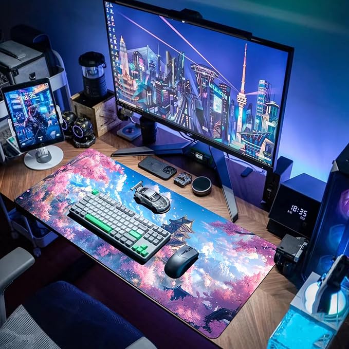 Desk Mat Mouse Pad Gaming Desk Pad XL Large Mouse Mat Office Decor Accessories (Cherry Blossom Ancient Buildings)