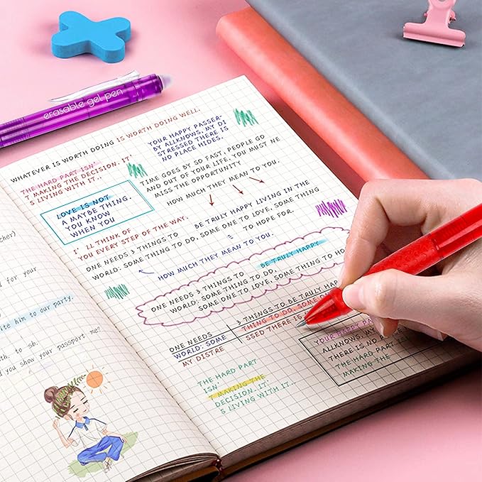 Erasable Gel Pens, 22 Colors Lineon Retractable Erasable Pens Clicker, Fine Point, Make Mistakes Disappear, Assorted Color Inks for Drawing Writing Planner and Crossword Puzzles