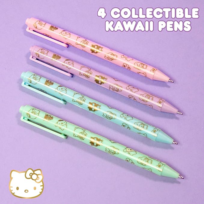 Hello Kitty & Friends 4-Piece Pen Set, My Melody, Kuromi, School and Office Supplies, Stationery