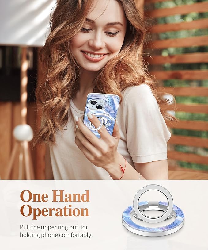 GVIEWIN Magnetic Phone Ring Holder, Compatible with MagSafe Phone Grip with Adjustable Stand, Magnet Phone Ring Kickstand for iPhone 17/16/15/14/13/12 Pro Max Plus Air/Other Phones (Aurora/Azure Blue)
