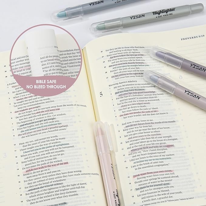 YISAN Bible Highlighter, Dry Highlighter, No Bleed, 8 Dusty Colors, 70634
