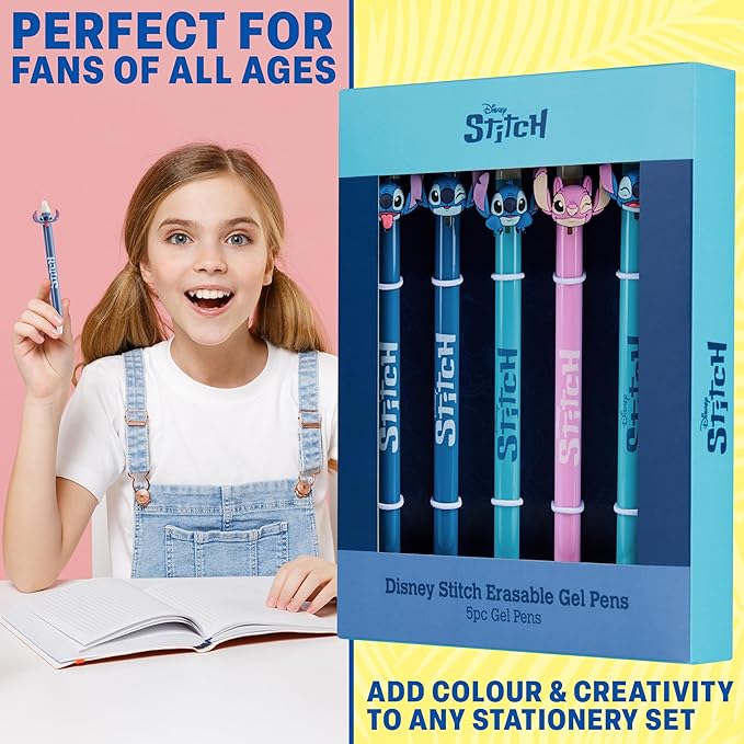 Get Trend Disney Stitch 5pcs Erasable Gel Ink Pens and Angel Cute Writing Pens for Kids Fun Stationery Set Kawaii Journaling Supplies Cool Pen Gifts for Kids (Stitch)