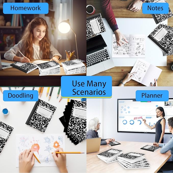 48 Pack Mini Composition Notebooks Bulk College Ruled Half Composition Notebook 4.5" x 3.25" Narrow Ruled Small Pocket Marble Journal 60 Sheets for Students Office School Supplies