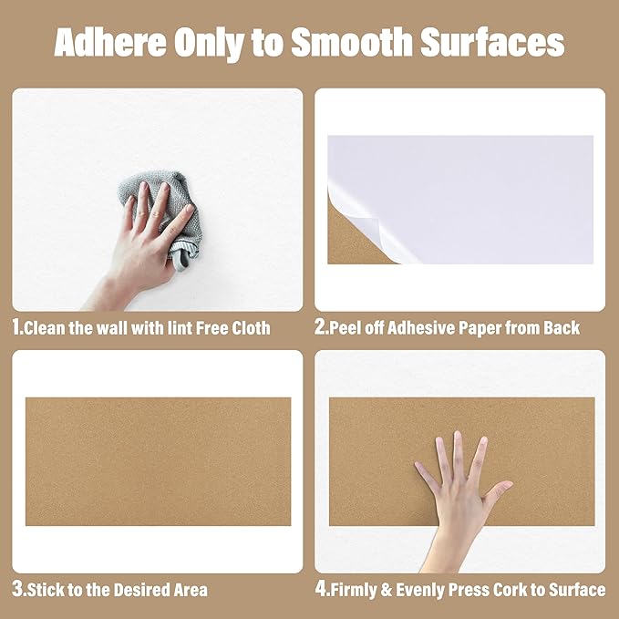 Cork Board 17"x8" Tiles Bulletin Board 12Pack, 1/2" Thick Self-Adhesive Cork Boards for Walls,Corkboards for Office Home School Message Board or Vision Board Decoration