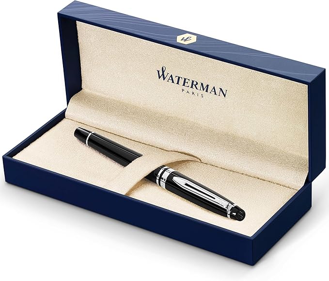 Waterman Expert RollerBall® Pen | Gloss Black with Chrome Trim | Fine Point | Black Ink | Gift Box
