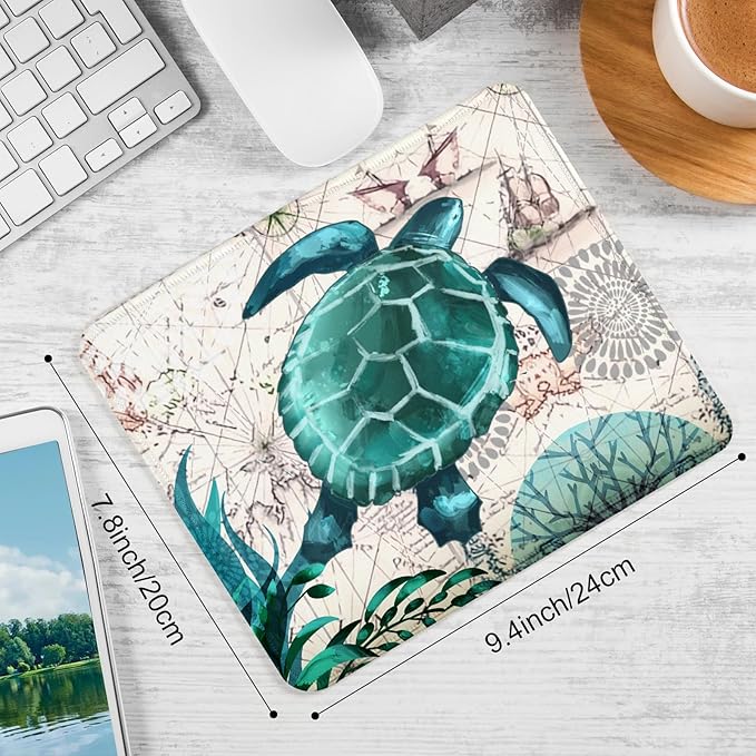 Sea Turtle Square Mouse Pad,Non-Slip Rubber Base Mouse Pad,Home Office Decoration Desktop Accessory,Laptop Mouse Pad for Office Laptops,9.4x7.8x0.12inch 3