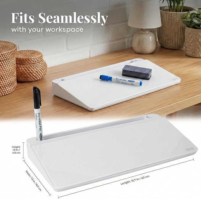 Birch Small Desktop Whiteboard Calendar– Glass Dry Erase Board Desk Pad Keyboard Stand with Storage Compartment 3 Markers & Marker Holder – Perfect for Office, Home, & School (Cloud)