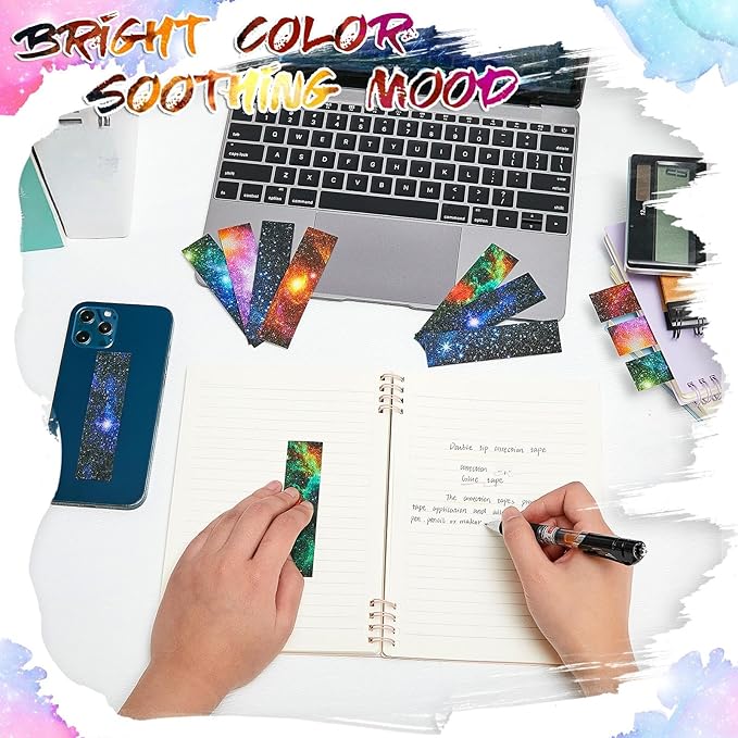 72 Pcs Anxiety Sensory Stickers Strips Adhesive Textured Mental Health Calm Stickers Mindfulness Fidget Decals Stress Anxiety Relief Items for Therapy Office Desk Counselor(Galaxy)