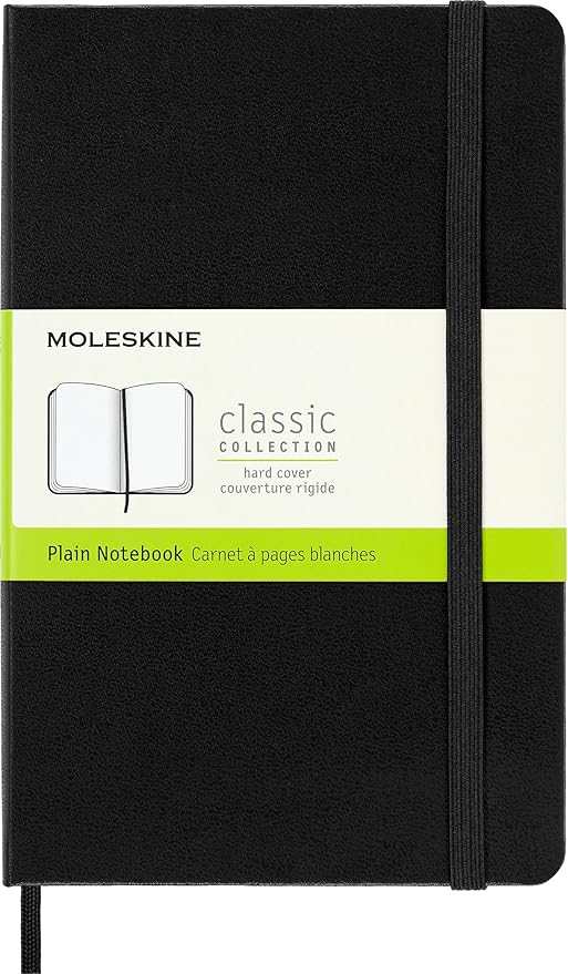 Moleskine Classic Notebook, Hard Cover, Medium (4.5" x 7") Plain/Blank, Black, 208 Pages