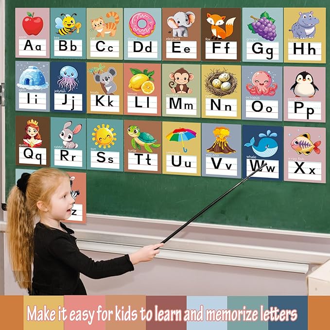 Alphabet Letters for Wall - ABC Alphabet Poster Classroom Wall Alphabet Alphabet Wall Chart Kindergarten Elementary Classroom Wall Decor Daycare Homeschool Supplies (Bohemia)