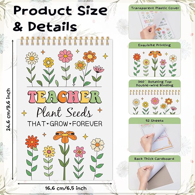 To Do List Pad - Spiral Bound Daily Tear Off Planner Notepad Undated with Checklist, 52 Sheets Vertical Design for Teachers, Office, Students, Appreciation Christmas Gifts (Wildflower)