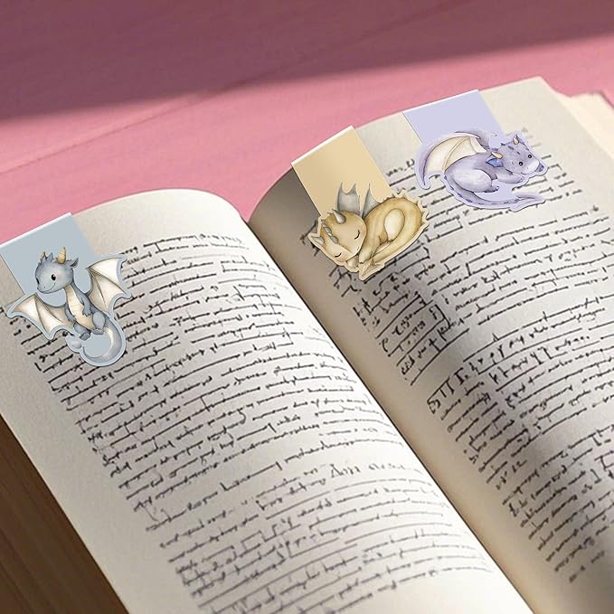 Cute Dragon Magnetic Bookmarks, 8 Pcs Fun Animal Book Marks for Reading Kids Boys Girls, Magnetic Bookmark Clips for School Supplies, Birthday Christmas Gifts for Book Lovers