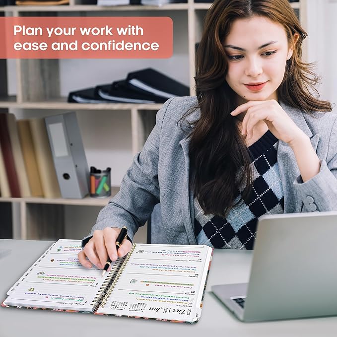 2026 Planner, Weekly and Monthly Calendar Planner Book, January 2026 - December 2026, Hardcover Spiral Planner with Monthly Tabs, Notes Pages, Perfect for Women & Men, A5 (6.4" x 8.5") - Flower