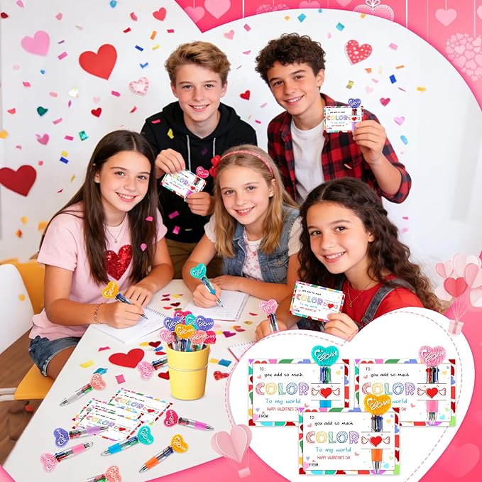 CZWZ 30Pcs Mini Multicolor Pen in One 4-in-1 Cute Pens Bulk for Kids, Ballpoint Pens for Birthdays and Children's Parties, Fun Pens Gifts Assorted Ink Kawaii Pen(LOVE Heart)