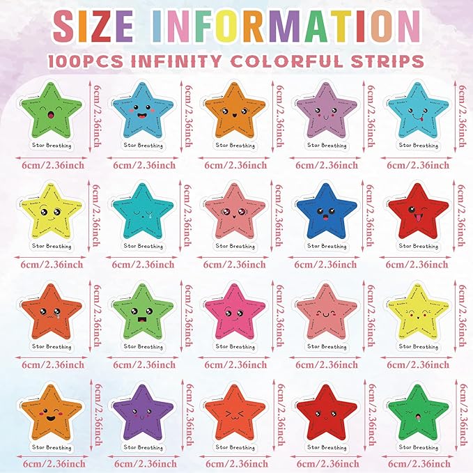 Crtiin 100 Pcs Sensory Strips Anxiety Calm Mindfulness Stickers Fidget Stress Breathing Sensory Sticker Different Textures Rough Tactile Tape for Mental Health Adults Desk Anxiety Relief(Star)