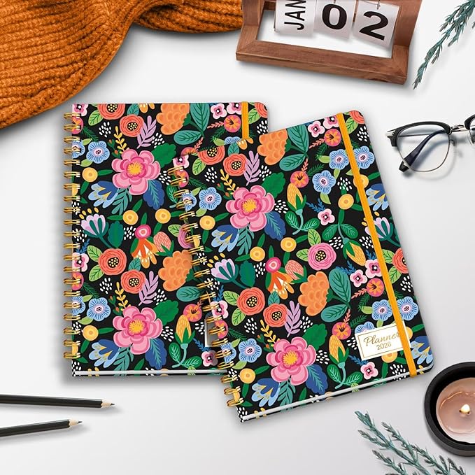 2026 Planner, A5 Weekly and Monthly Planners with Tabs, Spiral Bound Daily Calendar 2026 Planner, Agenda Organizers from Jan. to Dec., Hardcover Habit Tracker Journal 6.18" x 8.5"(Pink Bloss)