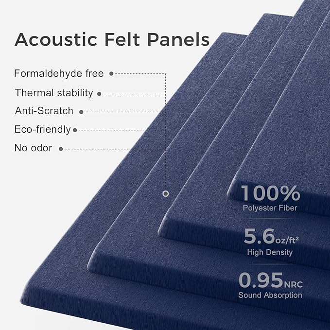 Large Felt Bulletin Board Tiles 48" x 36" Cork Board Alternative 12 Pack with 70 Adhesive Tabs Felt Wall Tiles Cork Boards for Walls Thick Slat Wall Panels for Home Office Classroom Decor